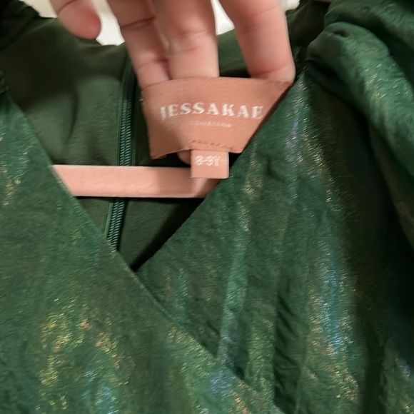 Jessa Kae Mommy & Me matching green puff sleeve faux wrap dresses - Picture 3 of 13